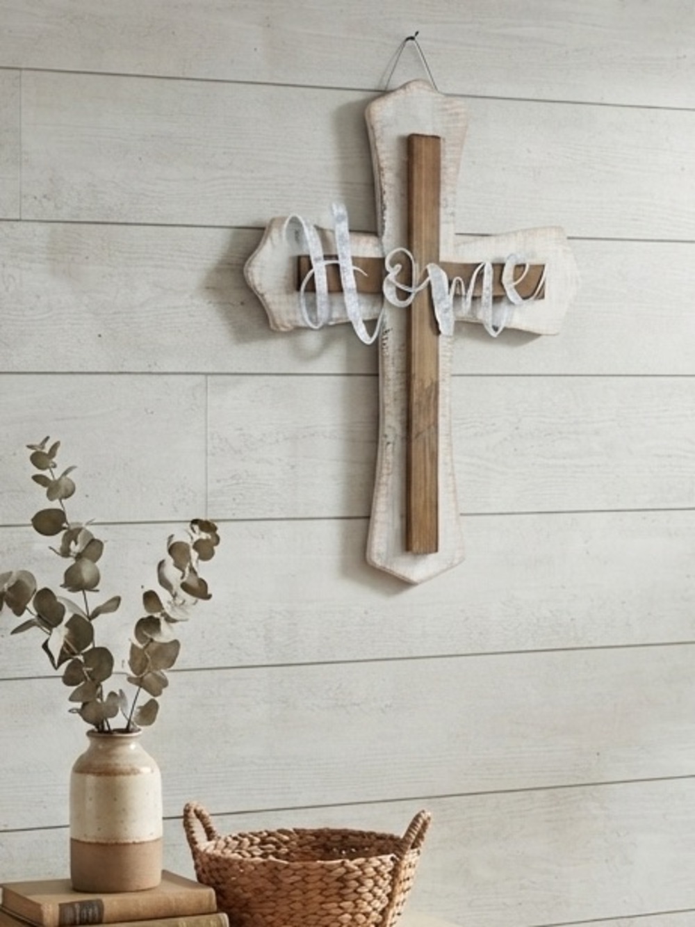 Rustic Layered Wood Wall Cross designed for farmhouse-style home decor